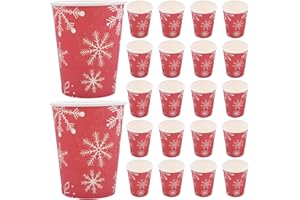 Ipetboom 50pcs Winter Party Red Snowflake Paper Cups 250ml Disposable Holiday Cups for Tea Juice Coffee Portable Ice Cream Fe