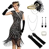 Fashinex 1920s Dresses for Women, Roaring 20s Great Gatsby Flapper Dresses Fringed Sequin Vintage Dress with Accessories Set