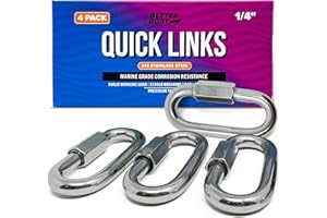 BETTER BOAT 316 Stainless Steel Locking Chain Link, Threaded Quick Link Chain Connector Clips, Heavy Duty D Shape Quicklinks, 1/2", 3/8", 5/16", 1/4" Small Sizes, Marine Grade, 4 Pack Safety Links 1/4"