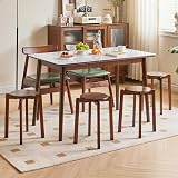 YMYNY 4pcs Solid Stackable Wood Round Stool, 27x27x45CM Brown view 2