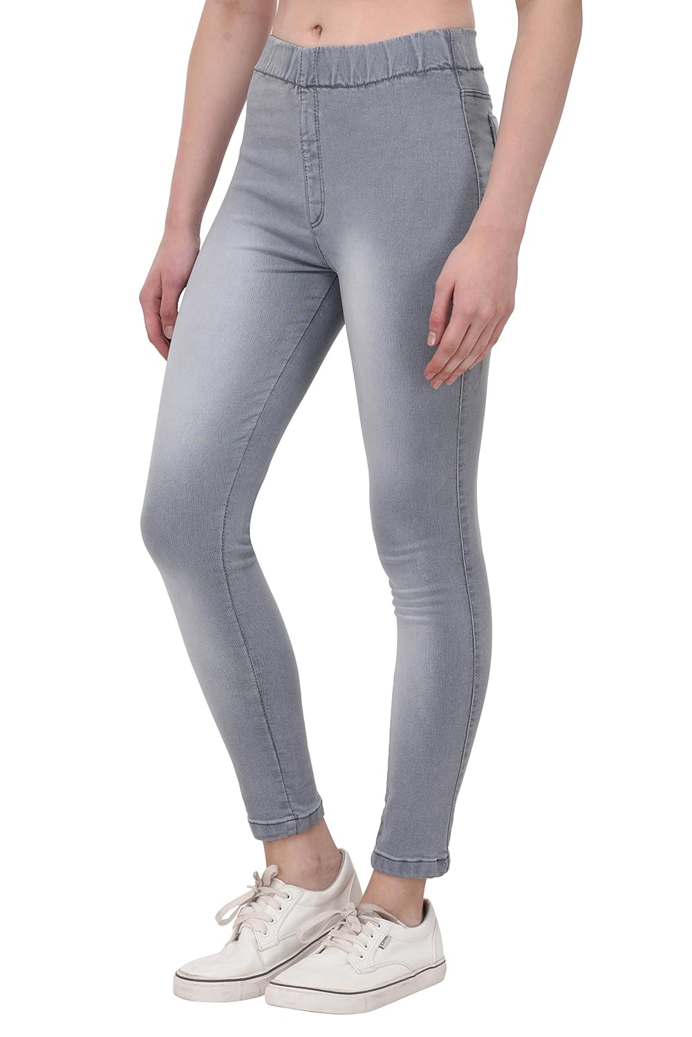 thinline high waist denim jeggings for women (grey) stretchable, pull-on