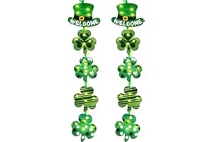 Moon Boat 2Ct St Patrick's Day Decorations with Light Strips - Party Sign Shamrock Clover Hanging Garland Supplies