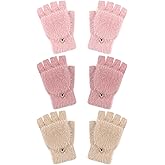 Geyoga 3 Pairs Kids Fingerless Gloves Winter Flip Gloves Warm Convertible Mitten for Girls Teenager Half Fingerless Mittens