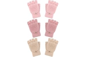 Geyoga 3 Pairs Kids Fingerless Gloves Winter Flip Gloves Warm Convertible Mitten for Girls Teenager Half Fingerless Mittens