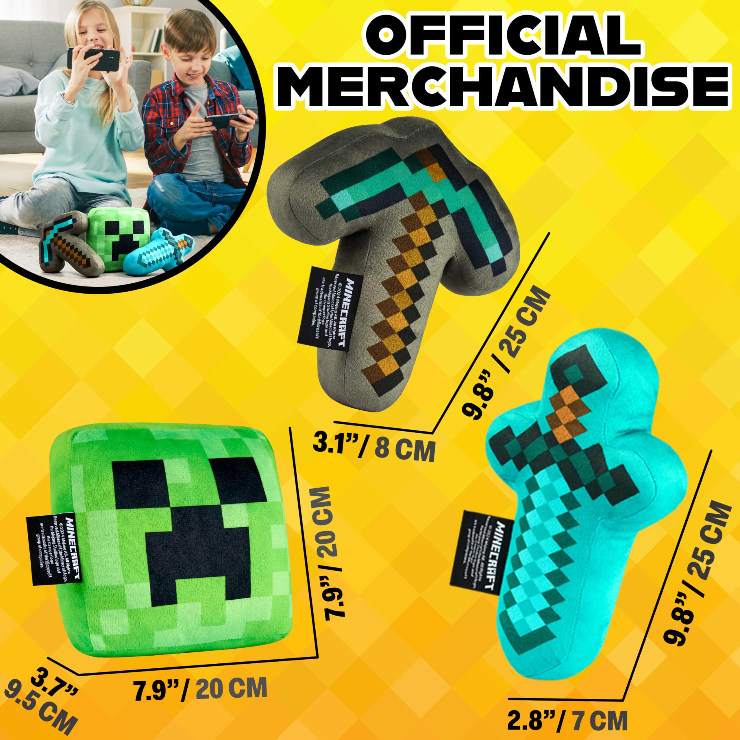 Minecraft Toys Plush Figure 3D Set Pack of 3 Toddler Pillow Cushion for Kids Teens Cuddle Buddy Home Decor Bedroom Accessories Stuffed Collectibles Soft Stuffed Animals Gifts for Gamers