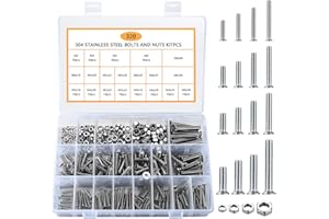SYBDXJ 320pcs Phillips Flat Head Machine Screws Bolts and Nuts Assortment Set, Stainless Steel Screws Hex Nuts and Bolts Kit, Full Thread, 4#7#10#12