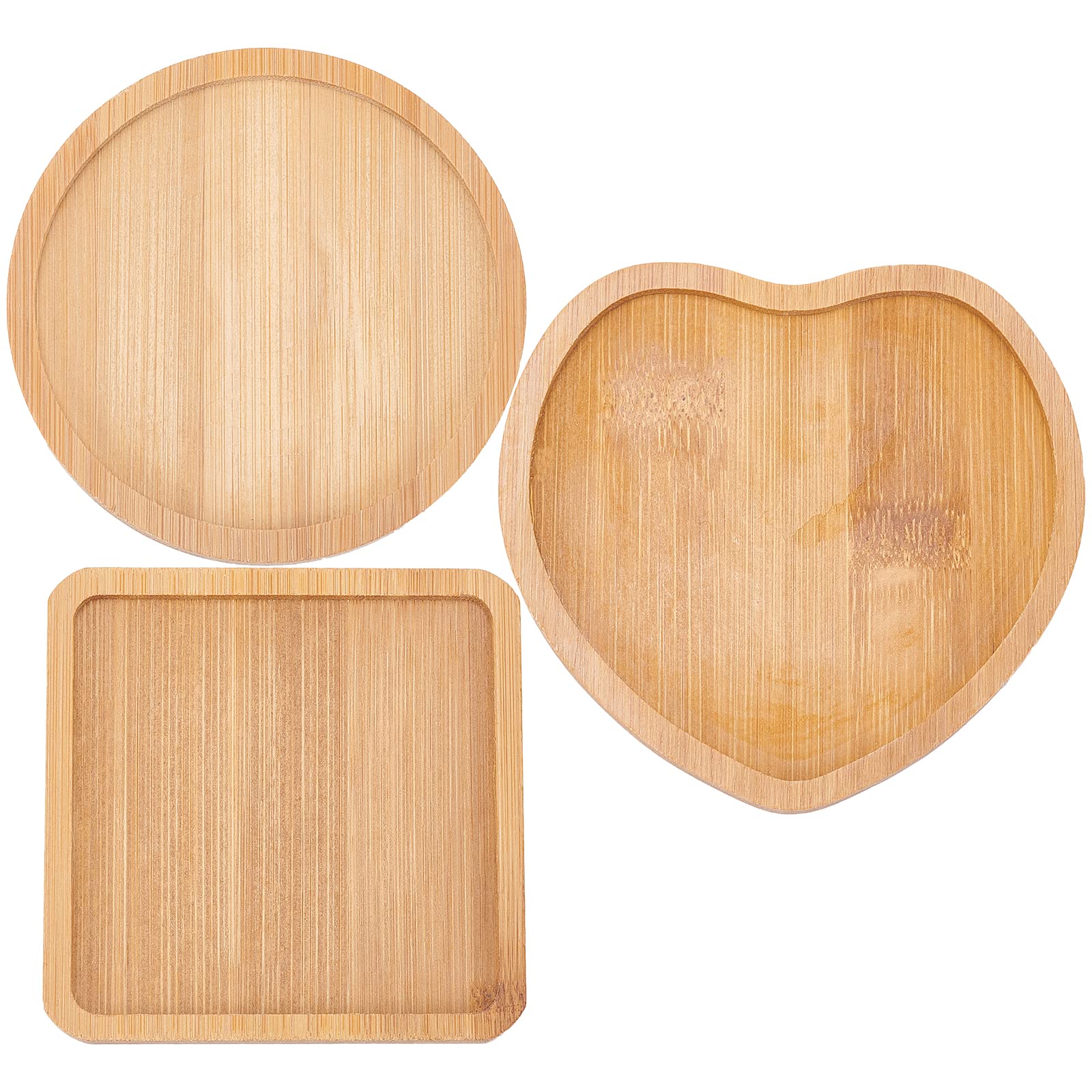 GORGECRAFT 3Pcs Fillable Mosaic DIY Coasters Wooden Blank Base Trays Coaster Plant Pot Mat Drinking Cup Round Square Heart Coaster for DIY Plate Ornaments Making Crafts