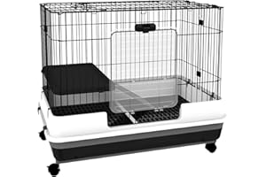 PawHut 2-Level Small Animal Cage Rabbit Hutch with Wheels, Removable Tray, Platform and Ramp for Bunny, Chinchillas, Ferret, Black