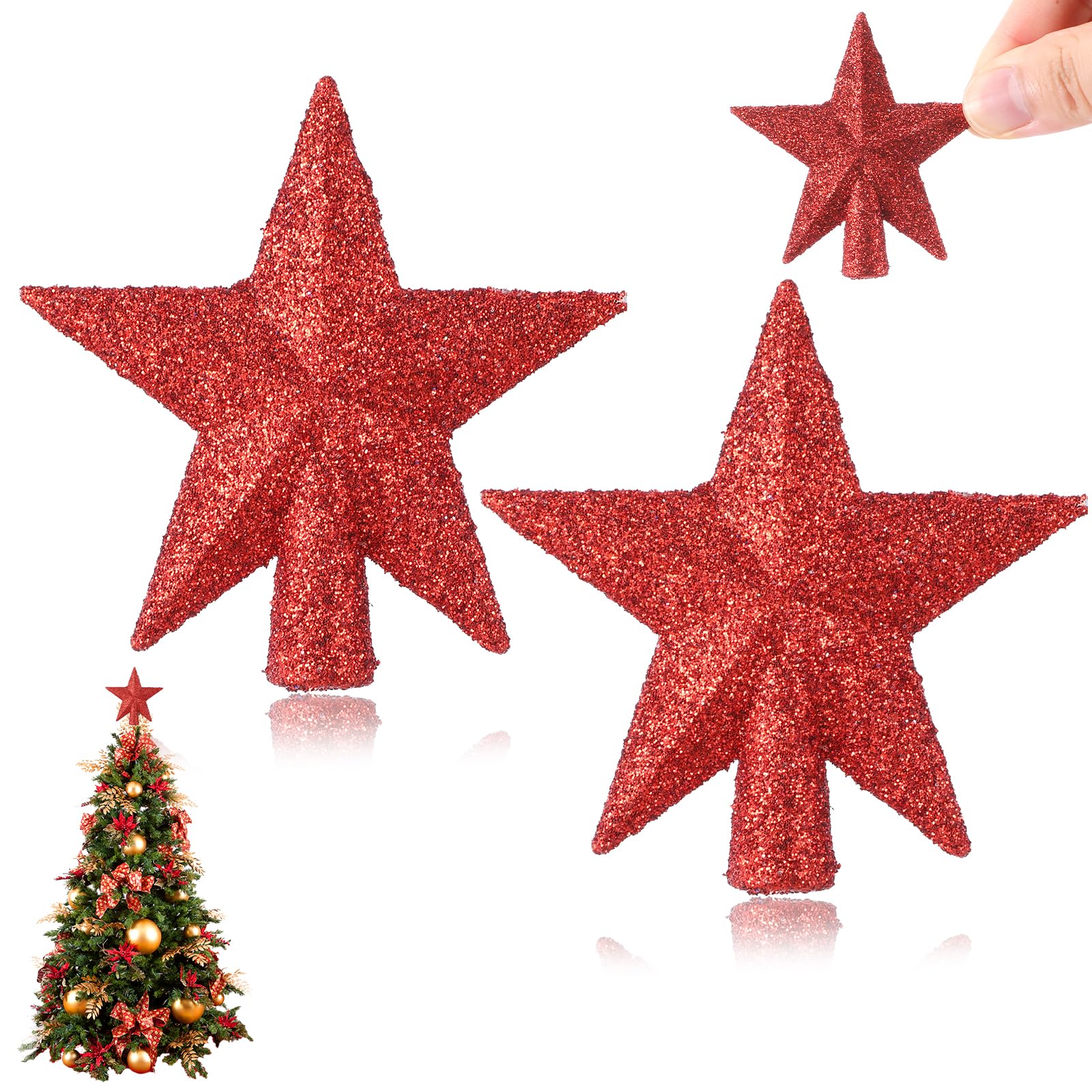 2 Pcs Mini Christmas Tree Topper, Small Tree Topper Glitter Stars Xmas Tree Topper Small Christmas Ornaments Christmas Star Treetop for Xmas Holiday Party Decor ﻿(2.4 Inch)