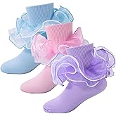 LGFKJNNJ Girls Ruffle Socks 4-Layer Toddler Big Lace Frilly Little Girl Turn Cuff Fancy Pageant Dress Socks for Kids