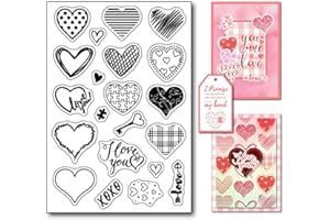 Arbuya Valentines Day Clear Stamps Set for Card Making or Journaling, Different Types of Hearts Silicone Rubber Stamps for Journals Scrapbooking Paper Crafts Clay Decoration