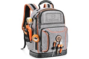 LOKASS Tool Bag Backpack, 75 Pockets & Loops Heavy Duty Tools Organizer Bags/HVAC Tool Carrier for Eelectrician/Construction Work with Molded Base and Combination Lock, Large, Grey