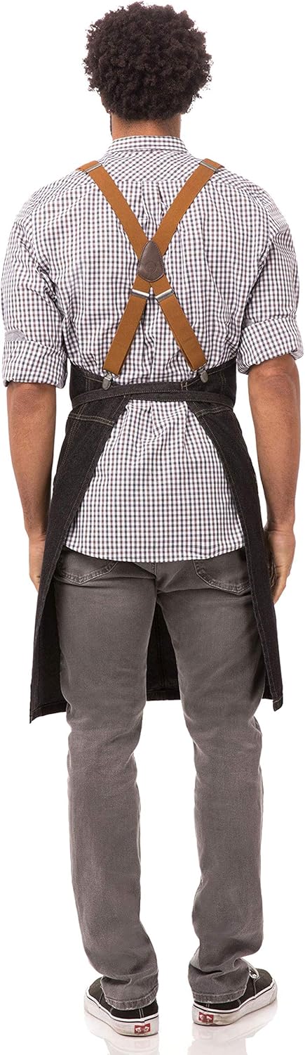 Chef Works unisex adult Berkeley Bib Work Utility Apron, Black W/Desert Sand Suspenders, One Size US: Clothing