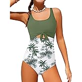 Qaoerde Girls Swimsuit One Piece Swimsuits Cutout Ruched Bathing Suits Tie Adjustable Straps Girls' Swimwear 9-16Y