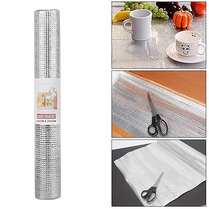 Trexee Multipurpose Easy To Cut Cupboard Shelf Drawer Fridge mat Aluminum Silver Sheet Roll - Size: 45 X 200 Cm