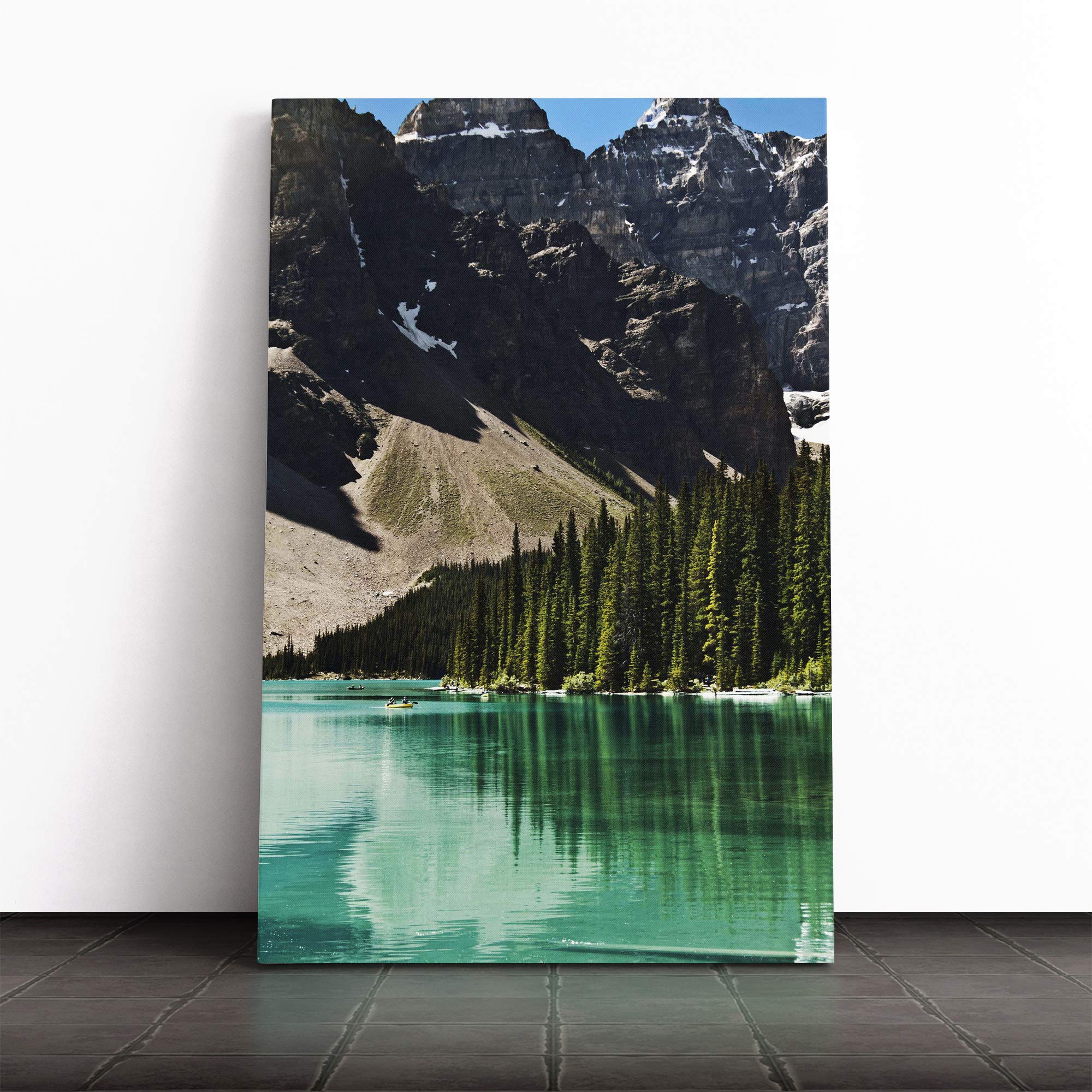 Alberta Banff Canada Mountain and Lake Landscape Canvas Print | Gallery Wrapped 30mm Frame Wall Art | 20x14 inches | Ready to Hang | Contemporary Landscape Picture | Living Room Bedroom Lounge Office