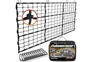 AUTOWN Cargo Net for Pickup Truck Bed - Stretchable 4' x 6' to 8' x 12' with 4" x 4" Mesh, Heavy Duty 10mm Cord Bungee Bed Ne