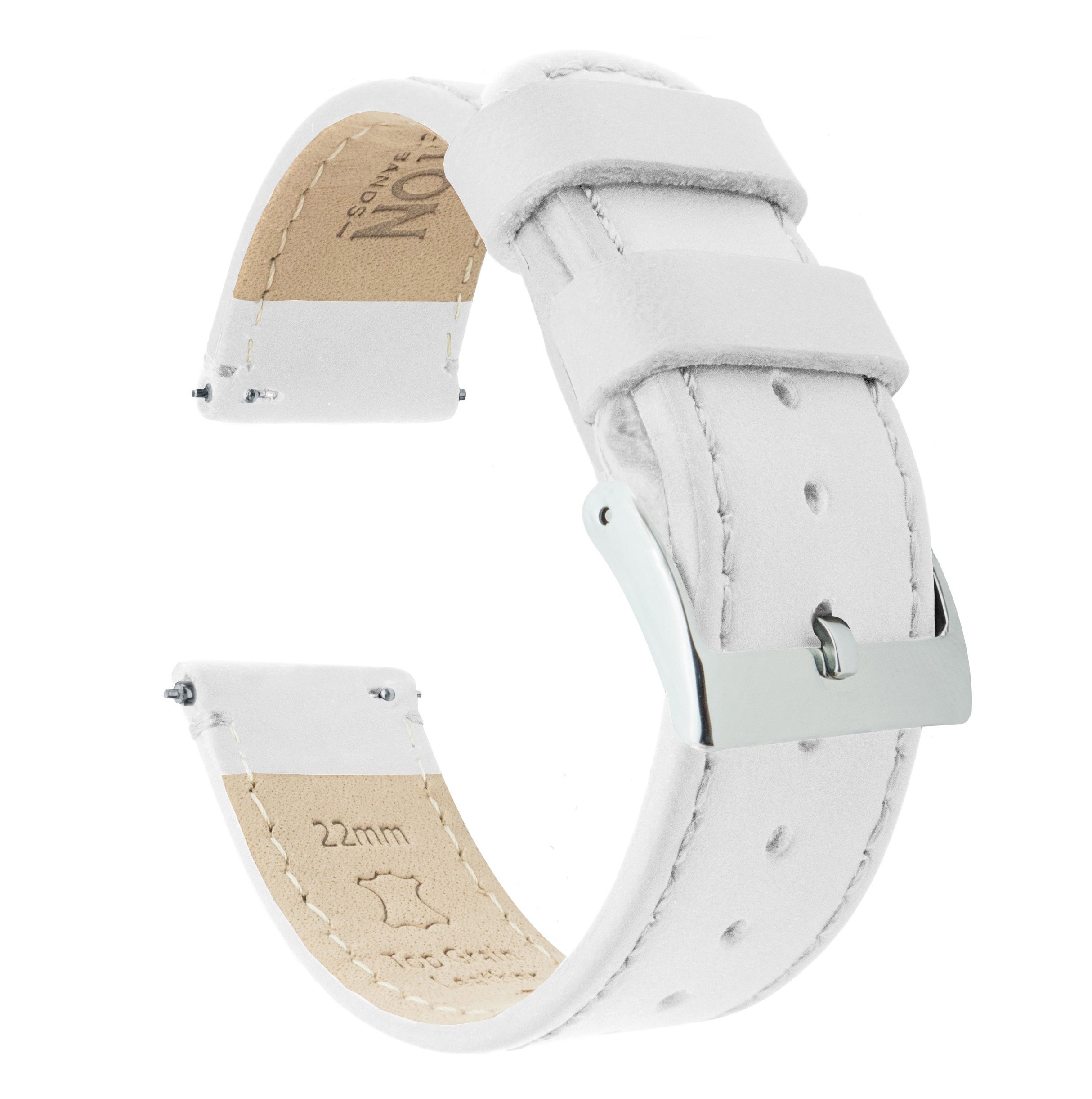 BARTON Quick Release Top Grain Leather Watch Band Strap - Choice of Colour & Width - 16mm, 18mm, 19mm, 20mm, 21mm, 22mm, 23mm or 24mm - White 21mm