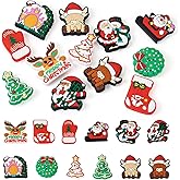Craftdady 12 Pcs Christmas Silicone Oblong Beads - Santa Claus, Snowman, Christmas Tree, Cattle, Deer, Bell - Red, White, Green, Brown - Craft Beads for DIY Projects