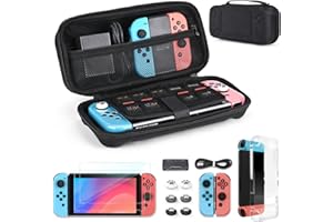 YK YOUNIK Younik Switch Case for Switch 2017, 14 in 1 Accesseries Kit with Switch Carrying Case, Screeen Protector, Protective Covers, Thumb Grips Caps, Game Card Case and Type C cable (Black, Button Pattern)
