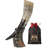OLDEMPEROR Viking Drinking Horn - 12 Inch with Horn | Handmade Beer Cup | Food Grade | Unique Genuine Ox with Iron Stand | Natural Shine Finish | Chirstmas Viking Gift for Men & Women