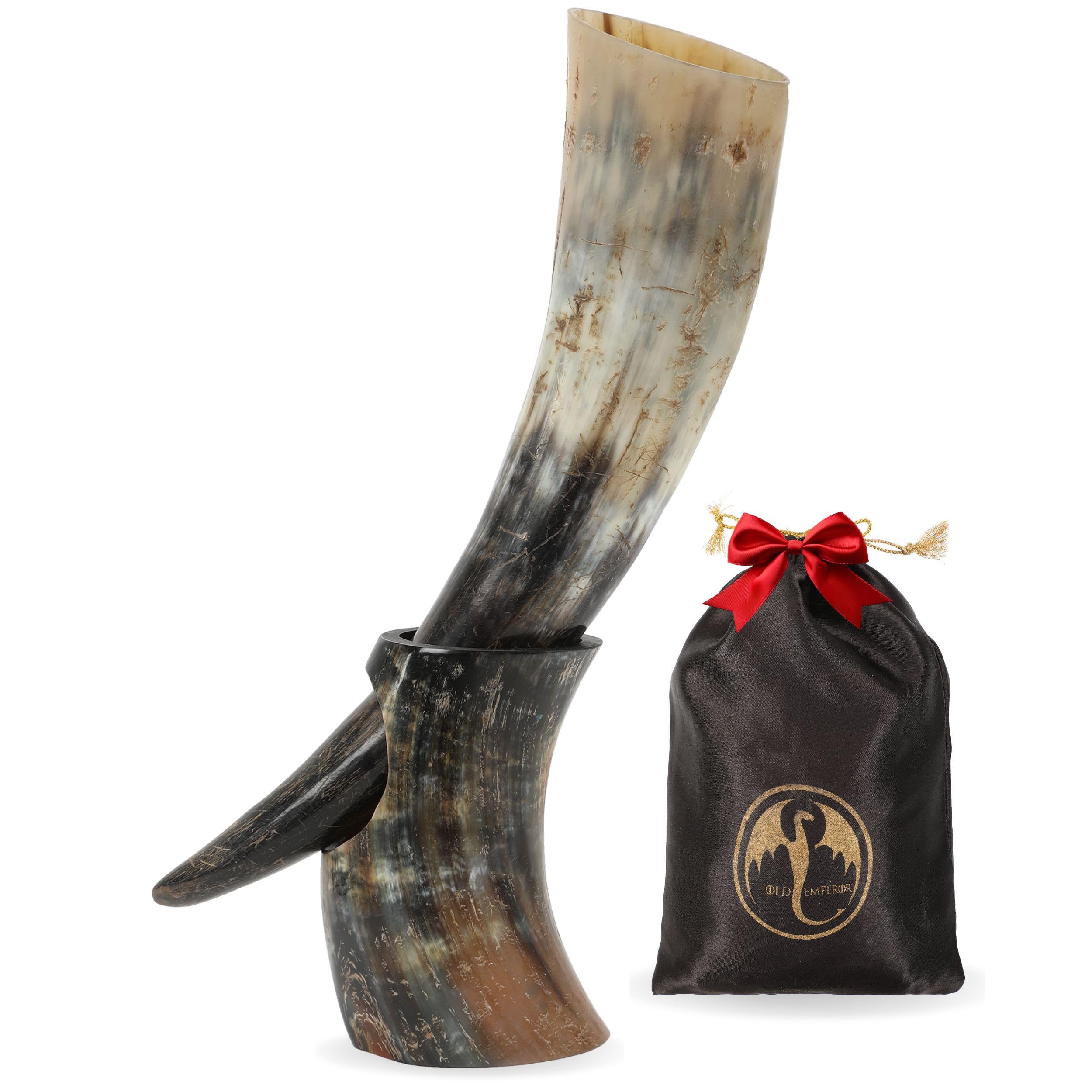 Photo 1 of ***STAND IS CRACKED***OLDEMPEROR Viking Drinking Horn - 12 Inch with Horn | Handmade Beer Cup | Food Grade | Unique Genuine Ox with Iron Stand | Natural Shine Finish | Chirstmas Viking Gift for Men & Women***STAND IS CRACKED***