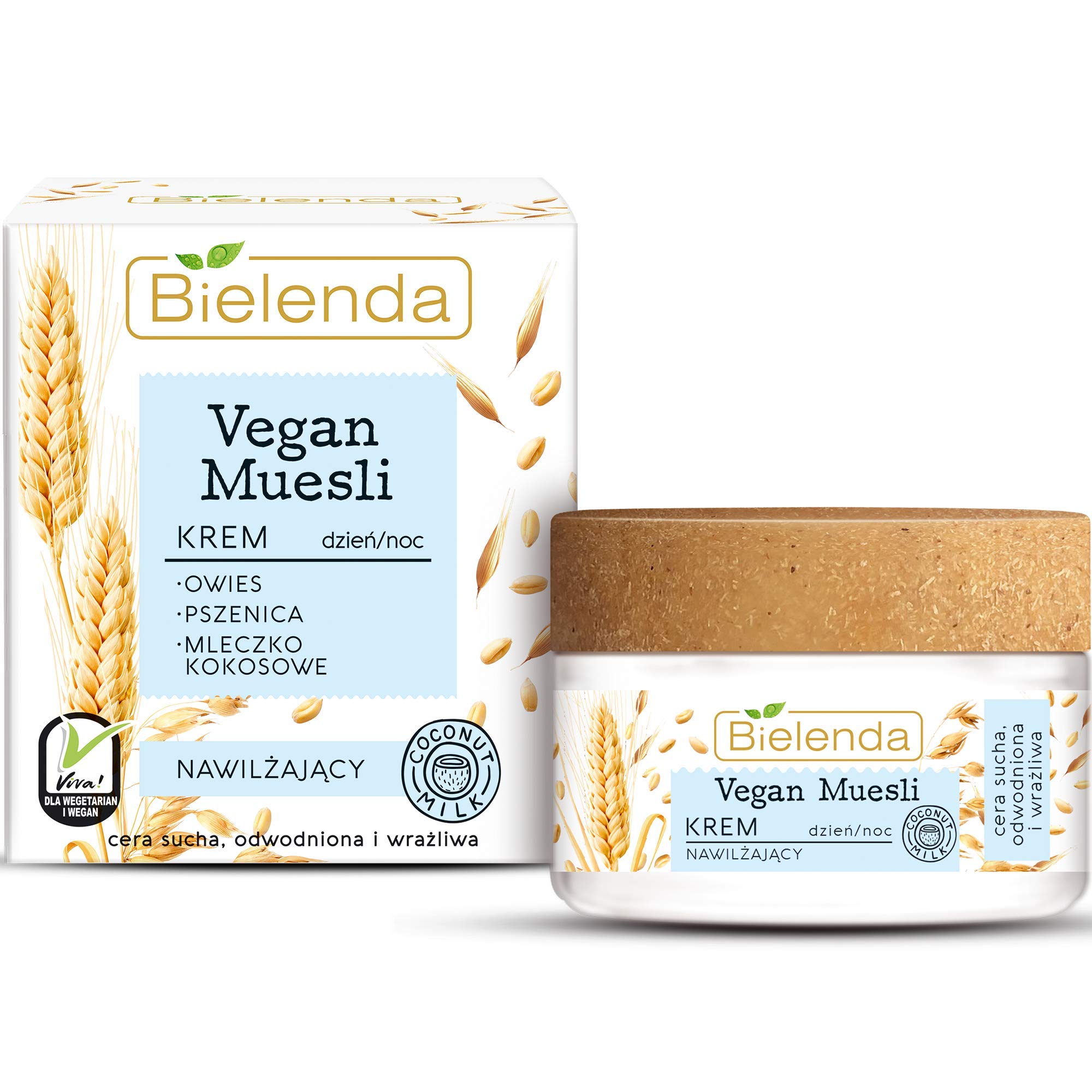 Bielenda Vegan Muesli - Effect Deeply Moisturized, Nourished, Satin Soft And Healthy Glow Skin - Vegan Muesli Moisturizing Cream Oats + Wheat + Coconut Milk - 50 ml