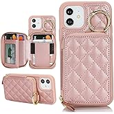 Hamany for iPhone 12 Case Wallet with Card Holder,for iPhone 12 pro Phone case Wallet with Zipper with Slot Kickstand Stand Case for Women and Man 5G 6.1 Inch-Rose Gold