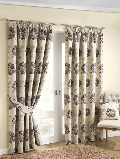 Aubergine Plum Cream Floral Patterned Heavy Quality Ready Made