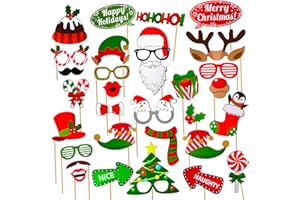 AOZER Christmas Photo Booth Props Kit(32Pcs) DIY Photo Booth Prop Pose Sign Kits for Adults Kids for Christmas Party Supplies (Style 1)