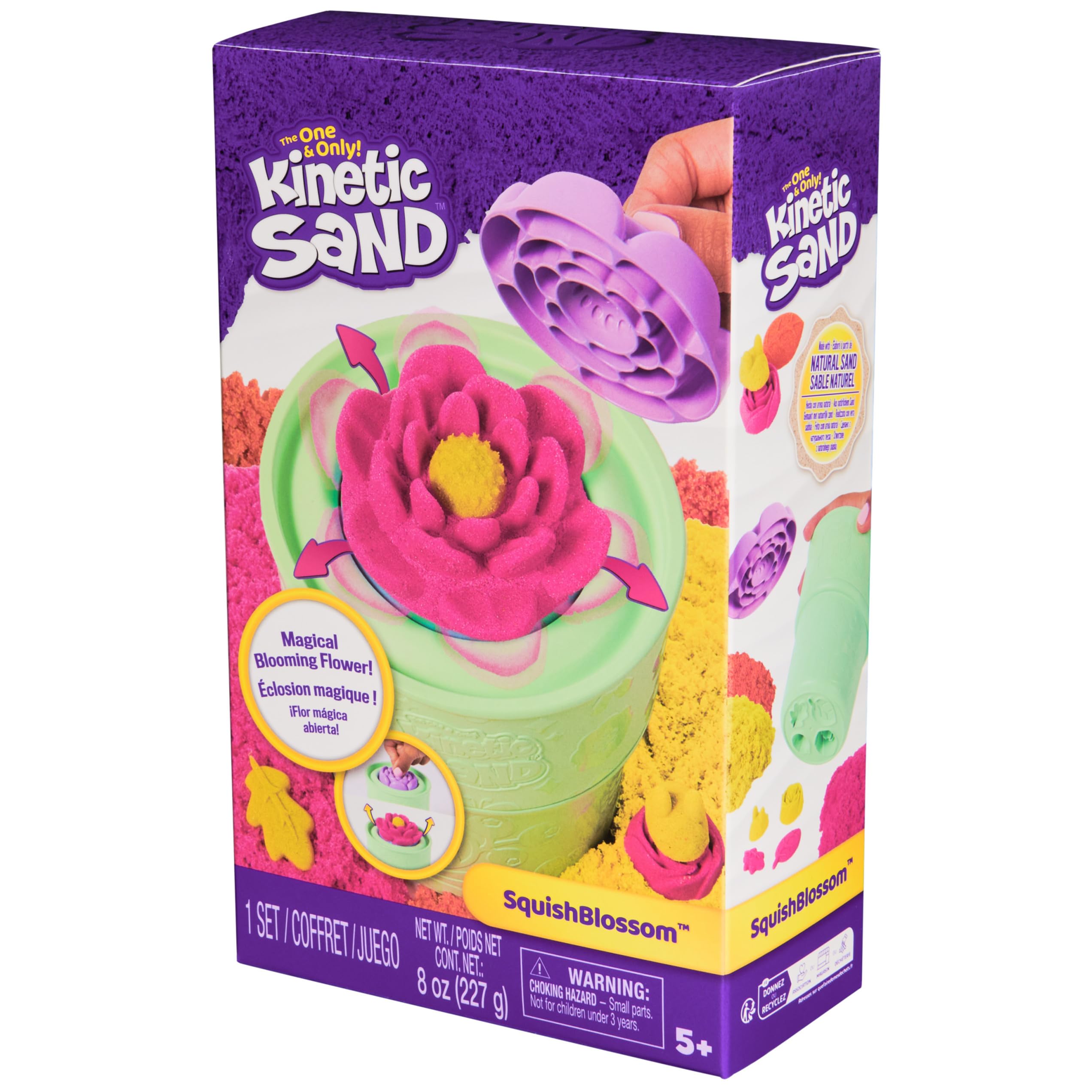 Kinetic Sand SquishBlossom Blooming Flower with 8oz Neon Yellow & Pink Play Sand, Pot & Molds, Arts and Crafts Sensory Toys, Holiday Gifts & Stocking Stuffers for Kids Ages 3 and up