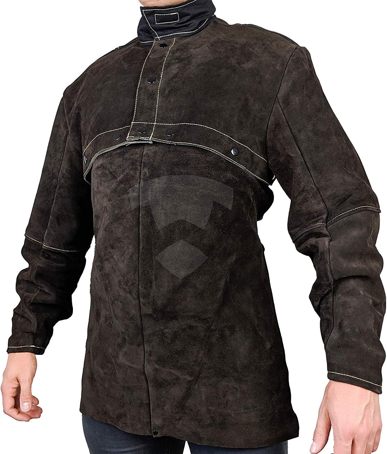 Waylander 2 Pc Split Leather Welding Cape with Sleeves and Detachable 20” Apron; Open Back Welding Jacket Comfort; Adjustable Cuffs for Secure Fit and Flexible Stand Up Collar (X-LARGE)