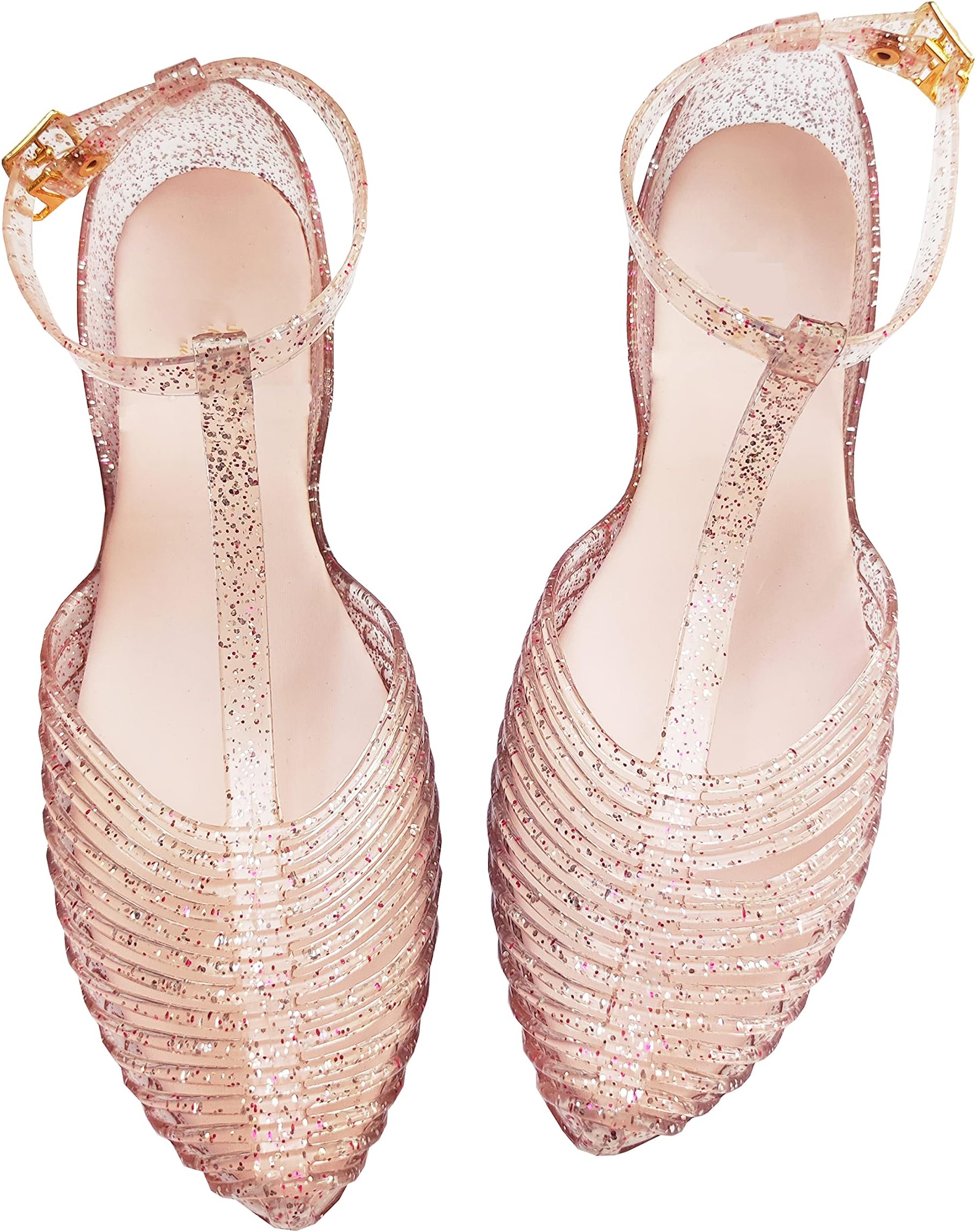 Women's Jelly Sandals T-Strap Slingback Flats Clear Summer Beach Rain Shoes