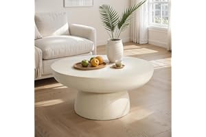 Christopher Knight Home Patsy Modern Lightweight Concrete Coffee Table, Indoor and Outdoor Round Top Accent Table, MGO Sofa End Table with Pedestal Base, No Assembly Needed, 27.5", Beige