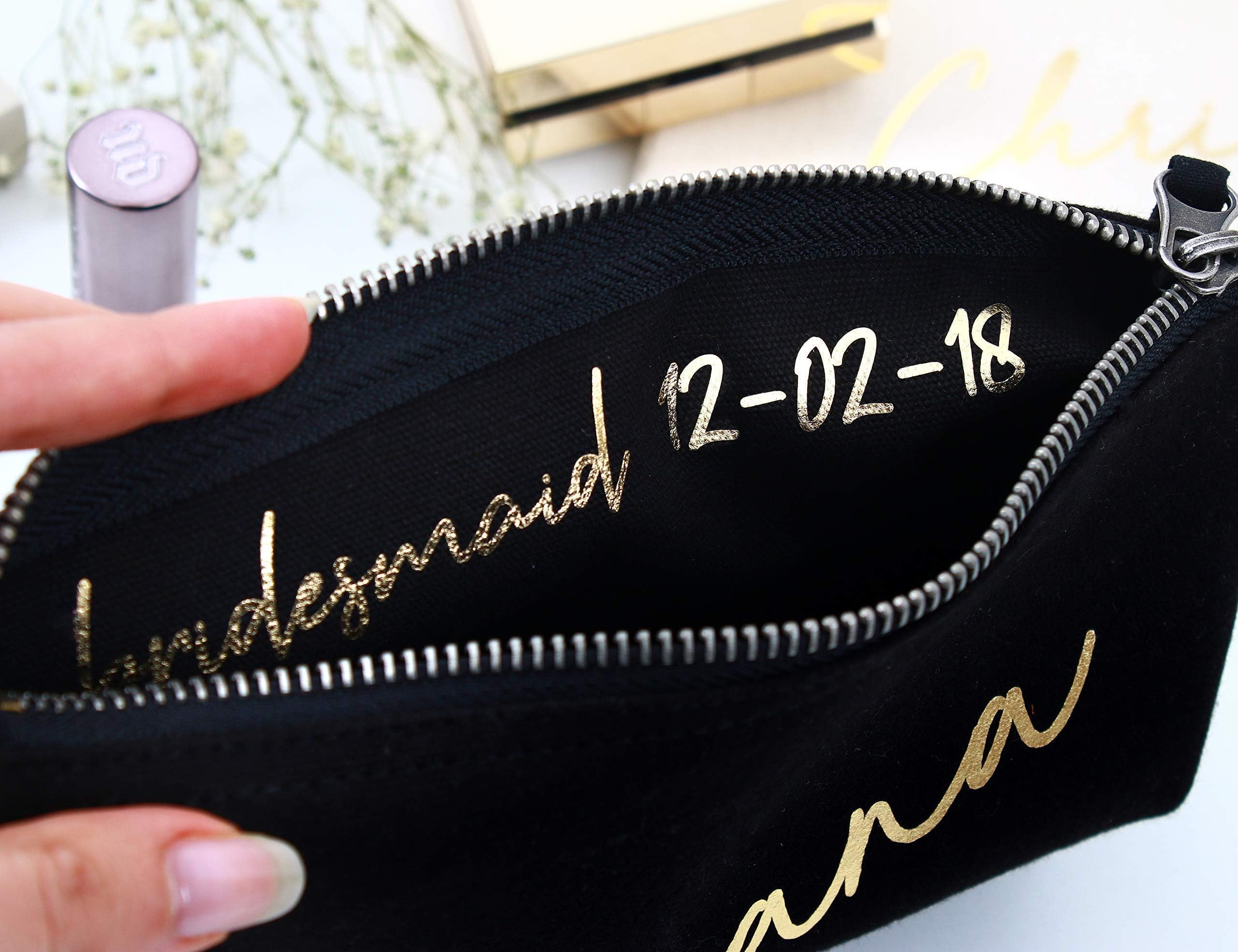 Bridesmaid Makeup Bag Canvas Organizer Portable Large Cosmetic Pouch Travel Bag Personalized Cosmetic Bags for Bridesmaids, Maid of Honor Gift, Bridal Party Make up Bags