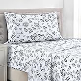 LUX Décor Floral Twin Sheet Set - 3 Piece Ultra-Soft Microfiber Bed Sheets with Flat Sheet, 16 Inches Deep Pocket Fitted Sheet & Pillowcases, Breathable, Bedroom Decor, Oeko-TEX - White Grey