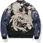 Sukajack Japanese Streetwear Bomber Jacket Reversible Hip Hop Clothing Satin Phoenix Tiger Embroidered Windbreaker Men Women