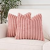 NiNi ALL Faux Fur Plush Throw Pillow Covers Pink 18x18 Inch Set of 2 Decorative Soft Plush Striped Couch Pillow Cover for Sofa Cushion Cases for Couch Bed Home Decor