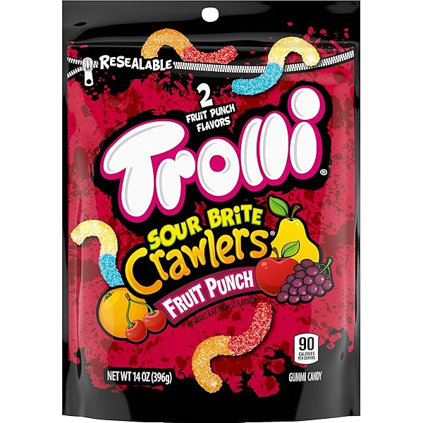TROLLI SOUR BRITE CRAWLERS CANDY, FRUIT PUNCH FLAVORED SOUR GUMMY WORMS, 14 OUNCE