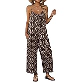 Ekouaer Wide Leg Jumpsuits for Women Casual Overalls Sleeveless Vacation Outfits One Piece Boho Printed Romper with Pocket