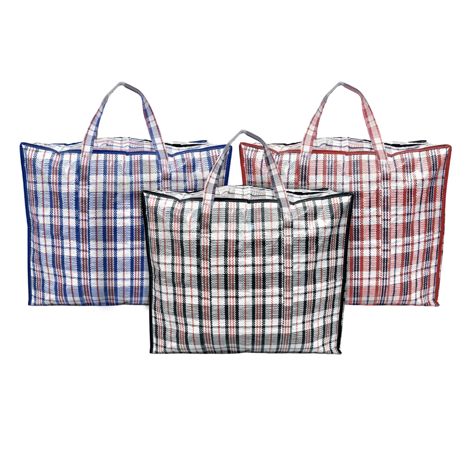ANSIO Large Laundry Bags Pack of 3 Assorted Storage Bags Reusable Laundry Bags with Zips Ideal for Moving House Clothing & Wardrobe Storage (60L x 25W x 50H cm)