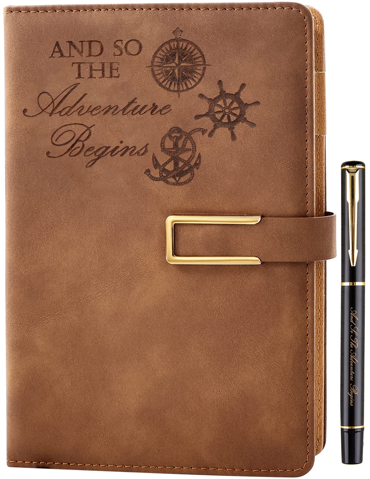 Farfume Ruled Refillable Notebook Premium Adventure A5 Journal, 21cm x 14.5cm Hardback Faux Leather Notebook, 100GSM Magnetic Buckle Journal(Adventure - Brown)