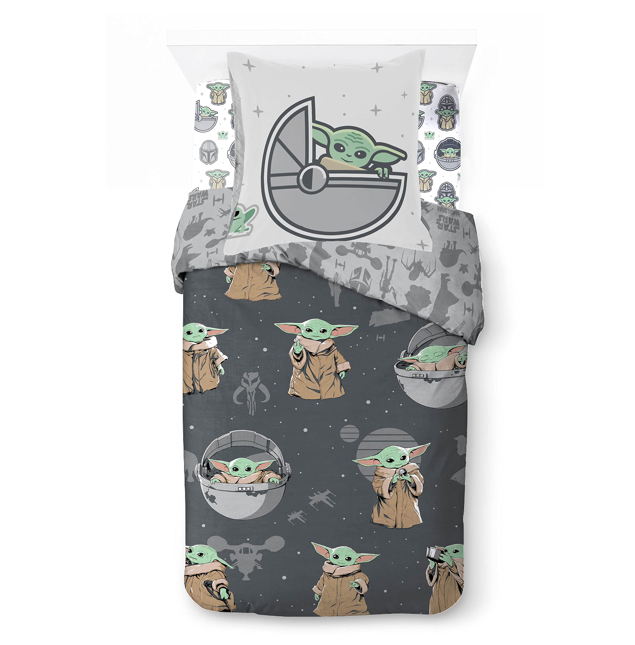 Jay Franco Star Wars Mandalorian The Cutest Bounty 100% Cotton 3-Piece Bedding Set 135 x 200 cm Single Bed Size - Duvet Cover + Fitted Sheet 90 x 200 cm + Pillowcase 50 x 70 cm — image 1