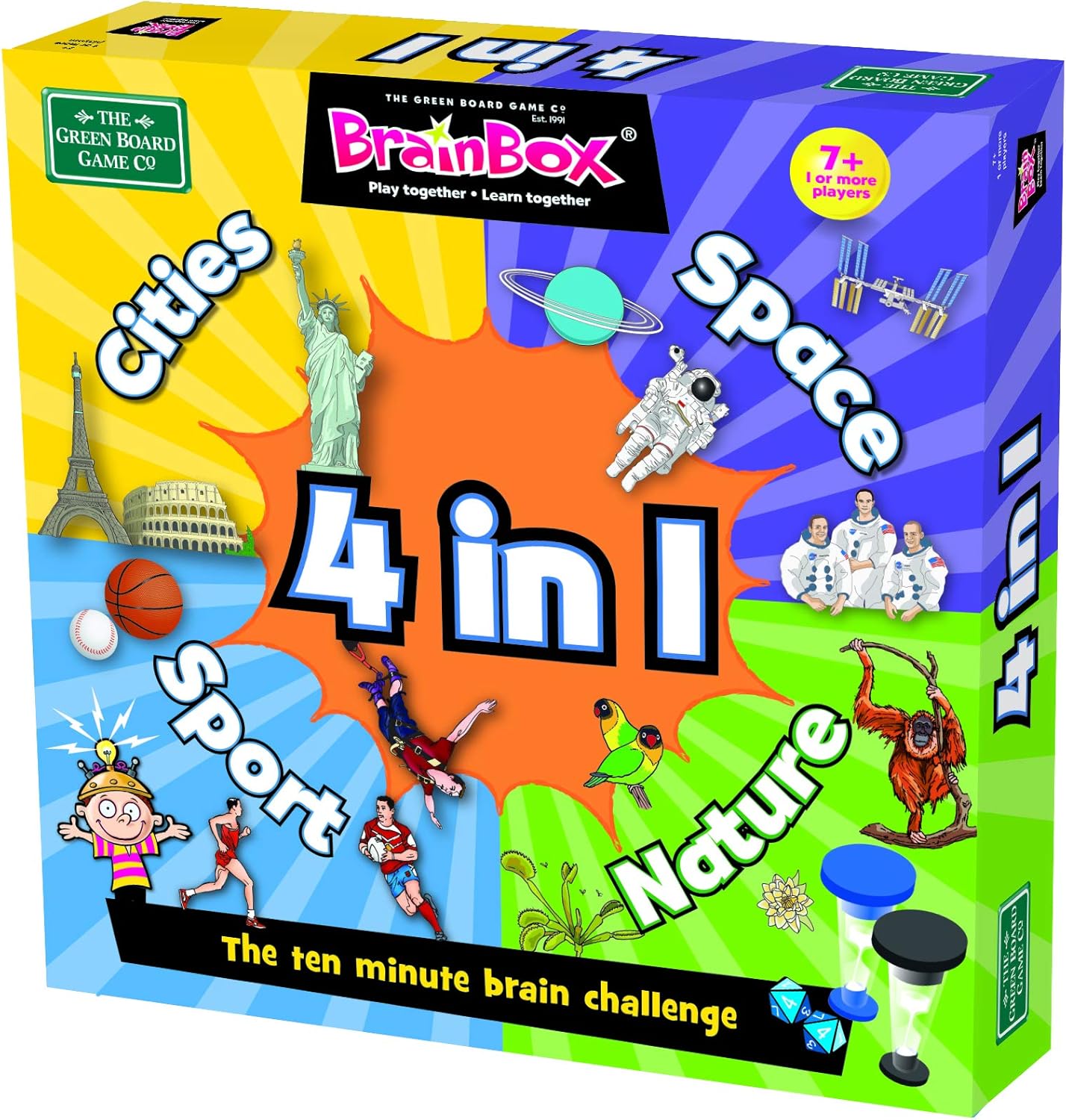 Green Board Games 91011 BrainBox 4 in 1 Game Cities, Sport, Nature and