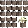 Suzile 24 Set Wooden Planter Box Square Wood Flower 4 Rustic Cube Planter Box with Removable Foam Blocks Liner Brown Square Vase for Home Centerpiece Garden Craft Wedding Farmhouse Decor