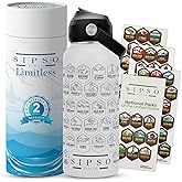 SIPSO fresh Hiking Gift Water Bottle – 32 oz Vacuum Insulated Stainless Steel National Park Water Bottle | 63 Waterproof Stickers & Premium Gift Box | Camping & Outdoor Adventure Gifts (White)