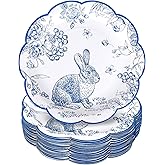 FYSUIMU 40Pcs Easter Scalloped Paper Plates Blue Floral Bunny Disposable Plates 9 Inch Rabbit Flower Dinner Plates for Spring Baby Shower Birthday Party Supplies