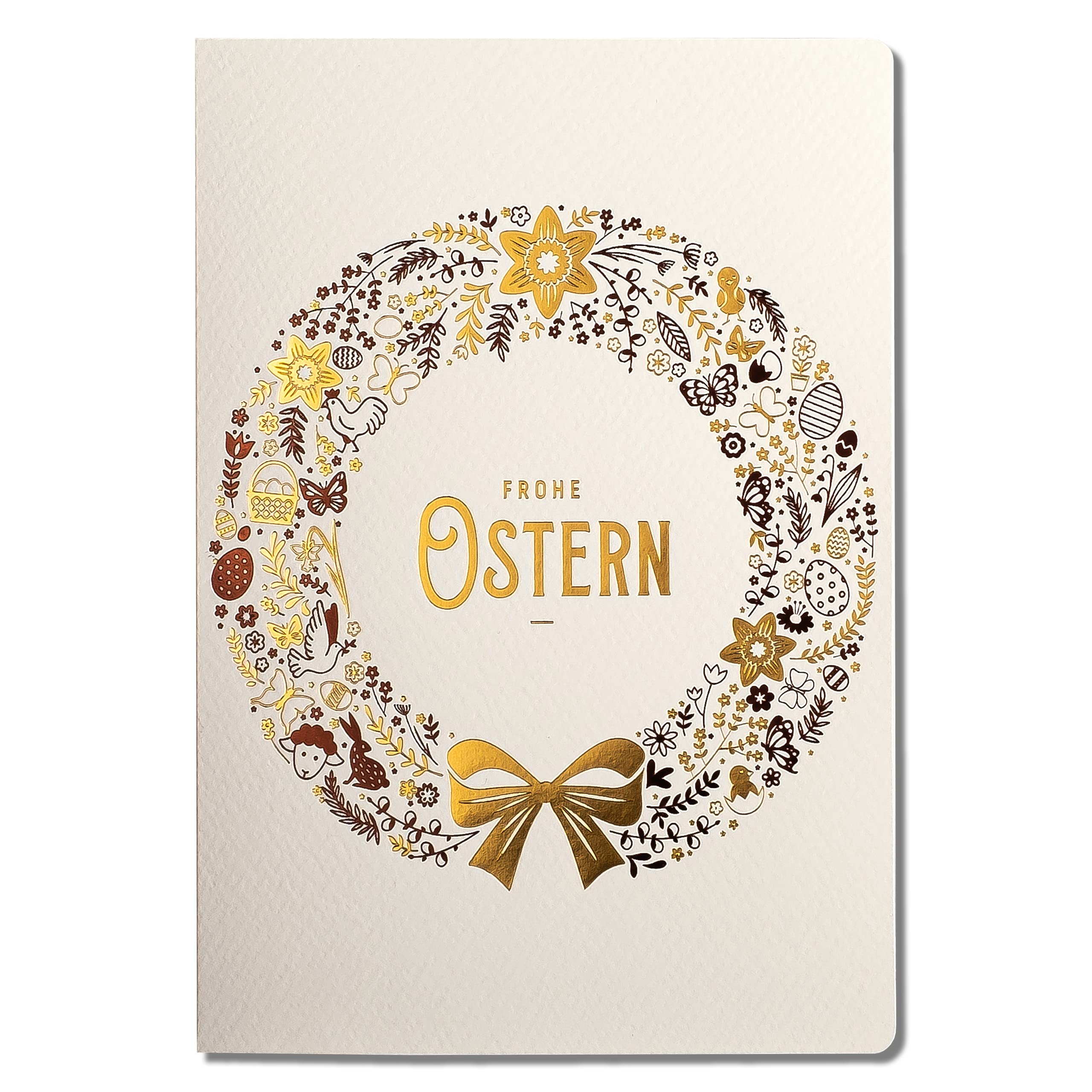ART NUVO Exclusive Easter cards - set of 10 manufactory cards in light beige 120 x 170 mm, gold plated and embossed Easter motifs made from aquarell jewellery paper, with beige inserts and envelopes.