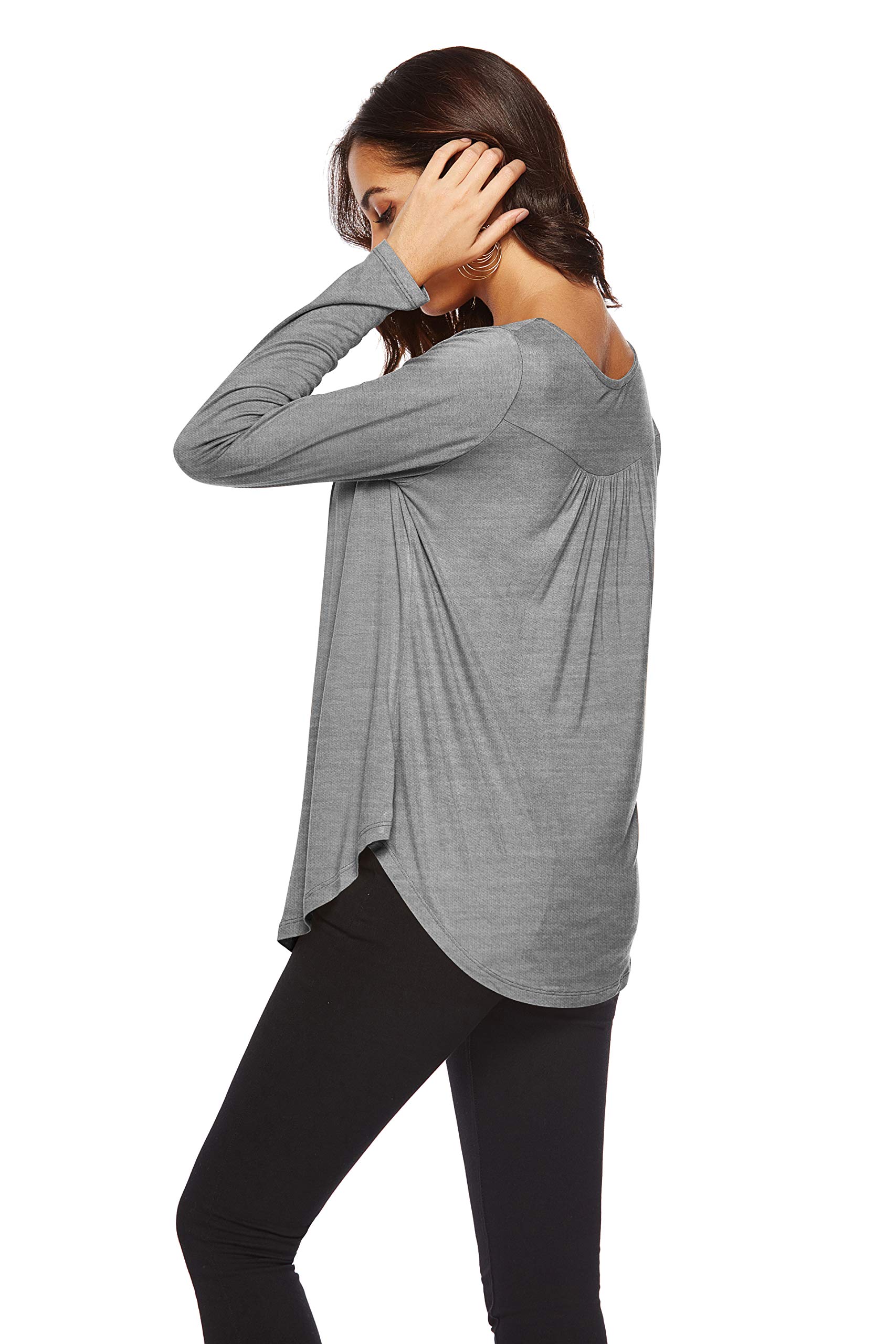 Eanklosco Womens Tops V Neck T-Shirts Swing Ruffle Blouses Button up Tunic Casual Flowy Long Sleeve (Grey, L)