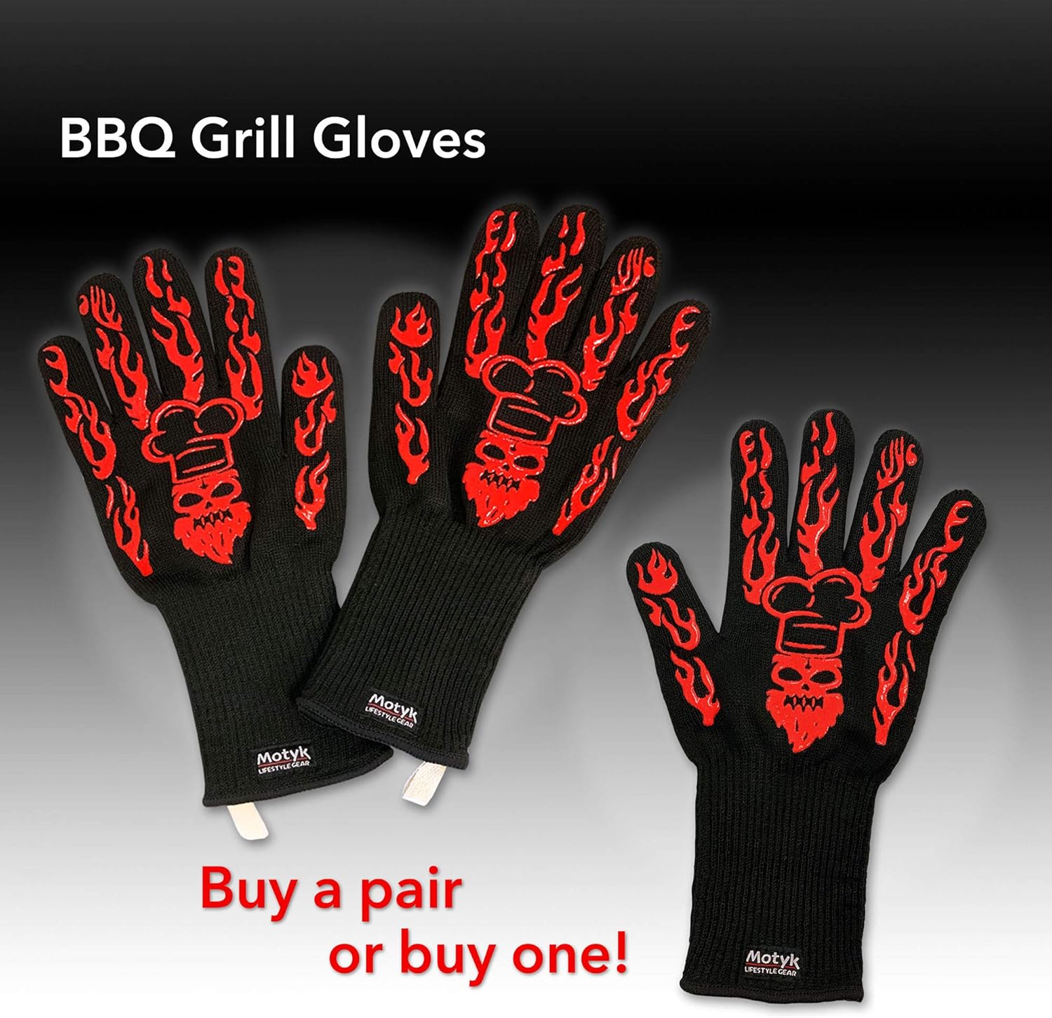 MOTYK BBQ Gloves-Protective Grill Mitts,1472'F Heat Resistant Grilling Gloves,Silicone Kitchen Cooking Oven Mitts, for Grill,Baking,Fireplace, Boiling (Pair)